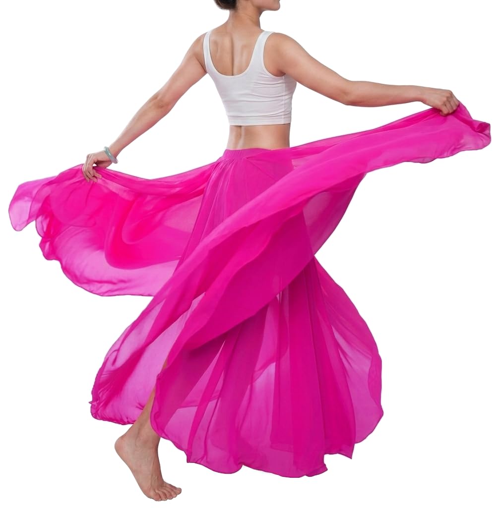 themilestocks Women Chiffon Maxi Skirt 9 Yard Hem Long Summer Mopping Dress Ankle-Length Elastic Pleated Retro Beach