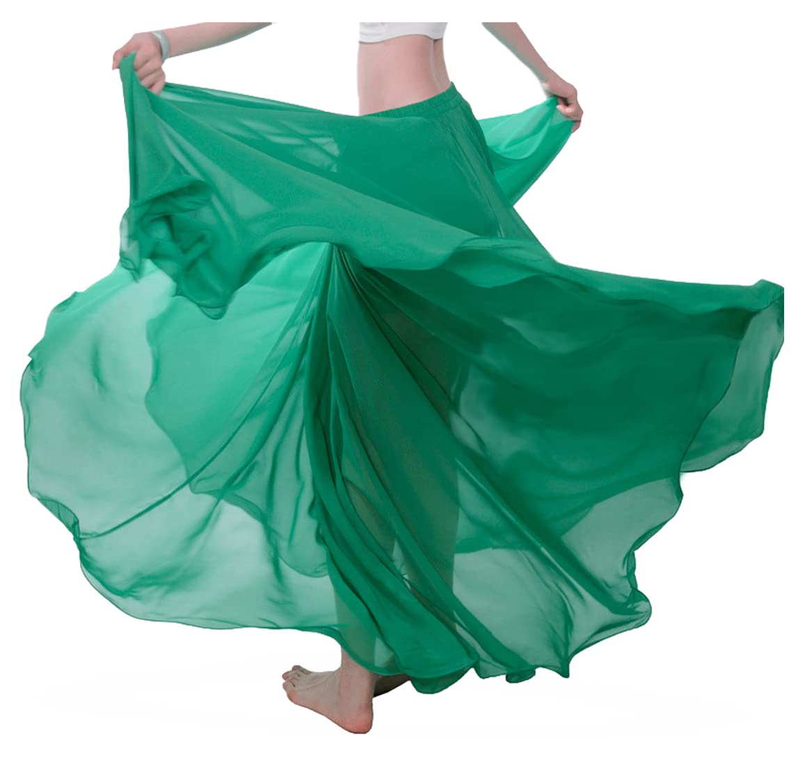 themilestocks Women Chiffon Maxi Skirt 9 Yard Hem Long Summer Mopping Dress Ankle-Length Elastic Pleated Retro Beach