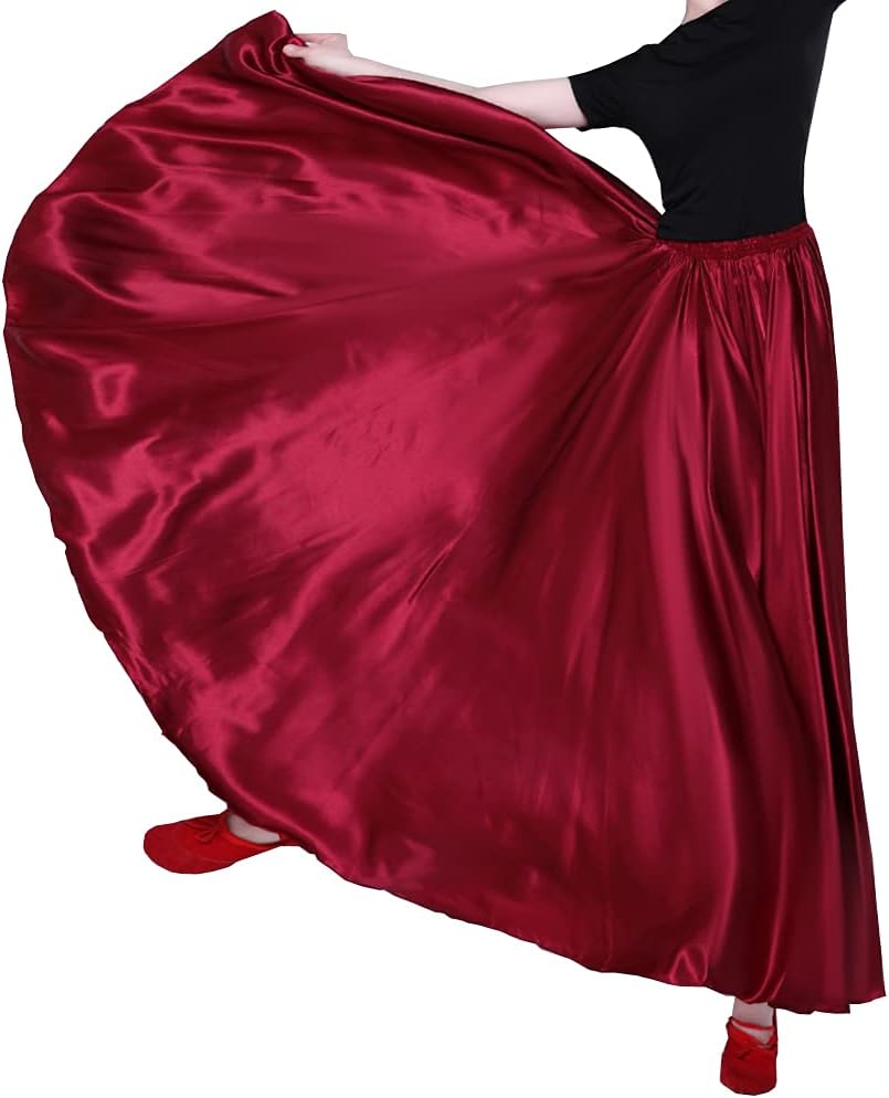 Women Long Tulle Shiny Satin Maxi Flowy Dance Skirt