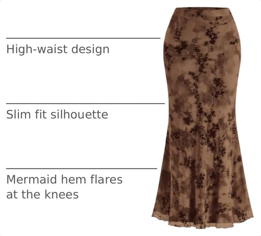BTFBM Womens Floral Mesh Maxi Skirts