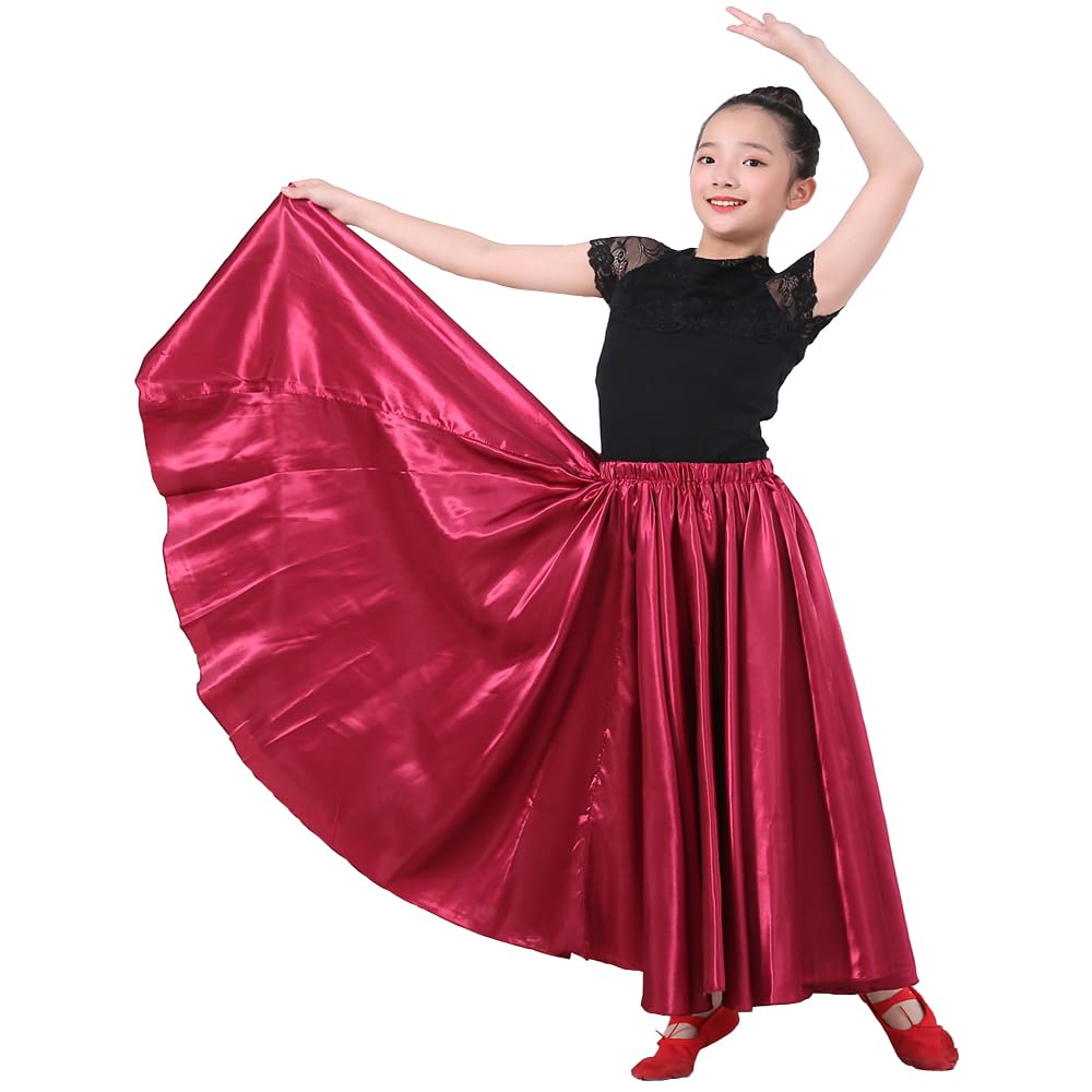 Girls Satin Full Dancing Circle Long Flowy Dance Skirt