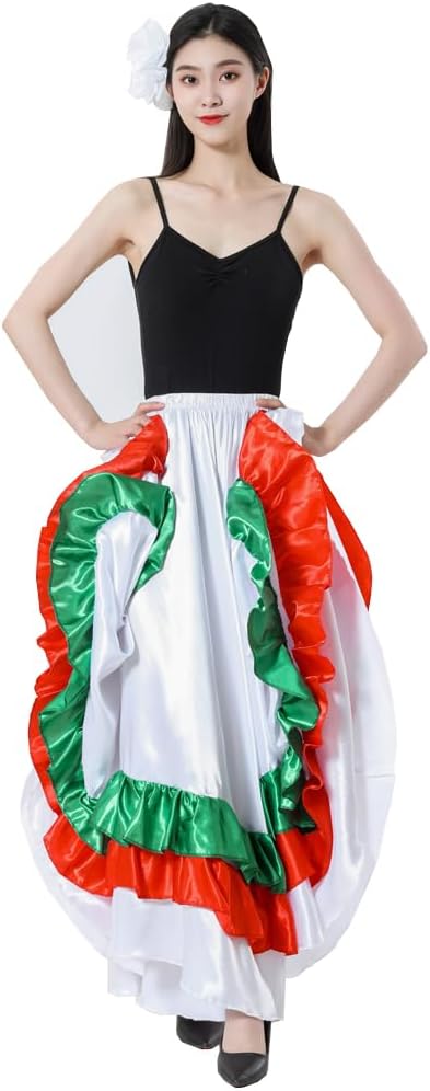 Adult Ruffles Black Red Green Maxi Long Dance Skirt