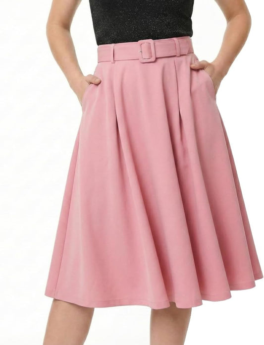 Lana Skirt, Vintage Style, Midi Length, Full Swing, Side Zip with Belt, XS-4X, Comes in Pink, Green, & Black