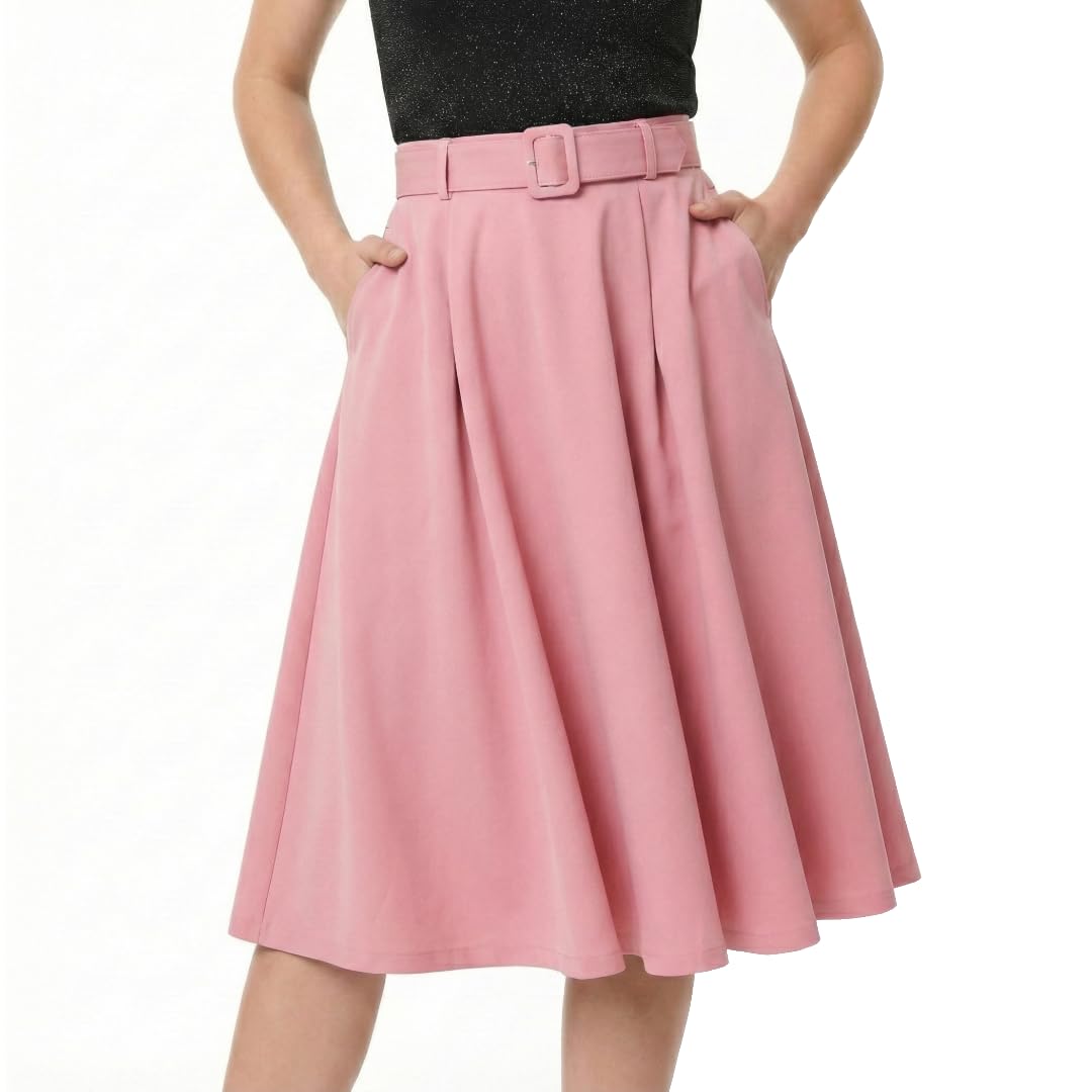Lana Skirt, Vintage Style, Midi Length, Full Swing, Side Zip with Belt, XS-4X, Comes in Pink, Green, & Black
