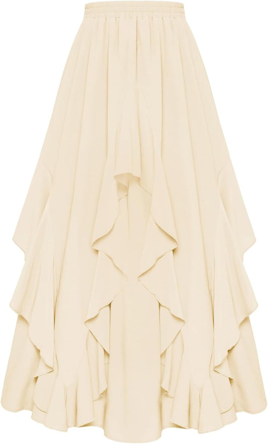 Scarlet Darkness Long Skirts for Women Ruffled Flowy Renaissance Maxi Skirt