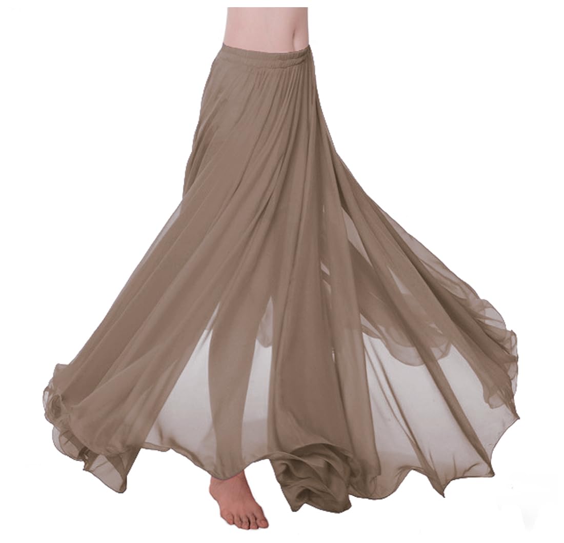 themilestocks Women Chiffon Maxi Skirt 9 Yard Hem Long Summer Mopping Dress Ankle-Length Elastic Pleated Retro Beach