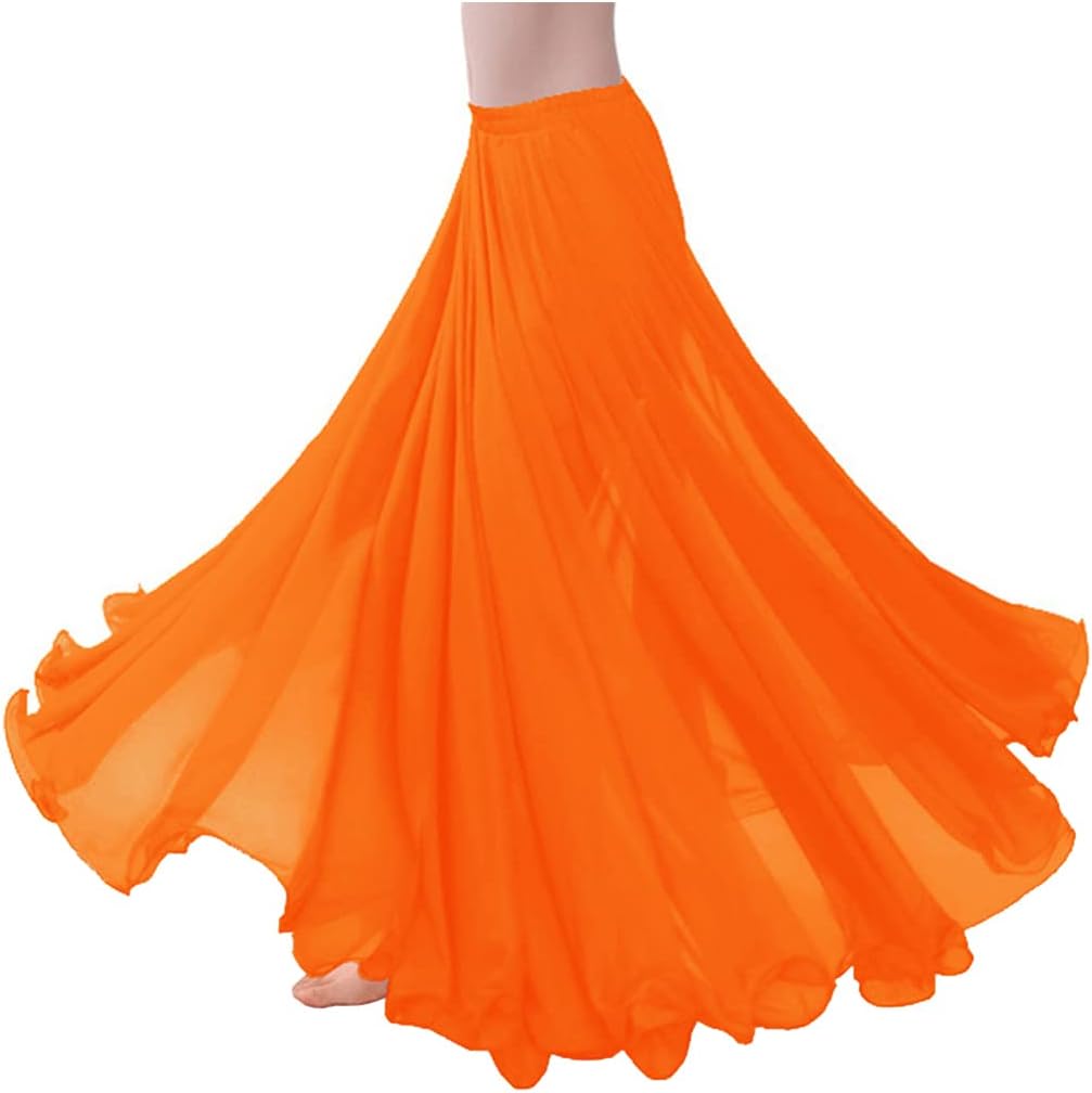 themilestocks Women Chiffon Maxi Skirt 9 Yard Hem Long Summer Mopping Dress Ankle-Length Elastic Pleated Retro Beach