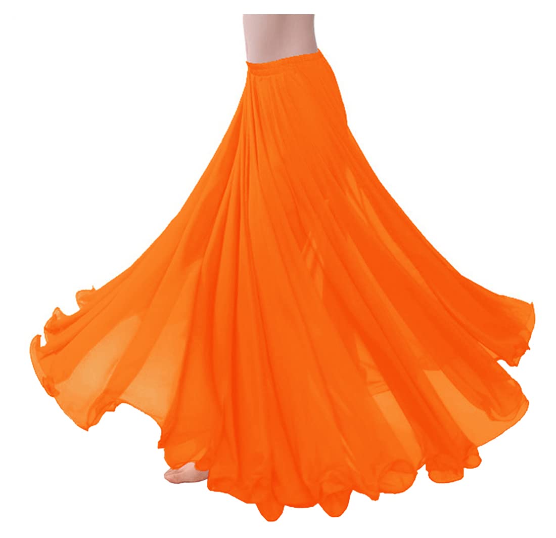 themilestocks Women Chiffon Maxi Skirt 9 Yard Hem Long Summer Mopping Dress Ankle-Length Elastic Pleated Retro Beach