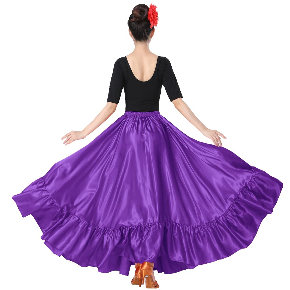 SANCAN Ruffle Long Full Folklorico Mexican Bomba y Plena Dance Skirt for Women