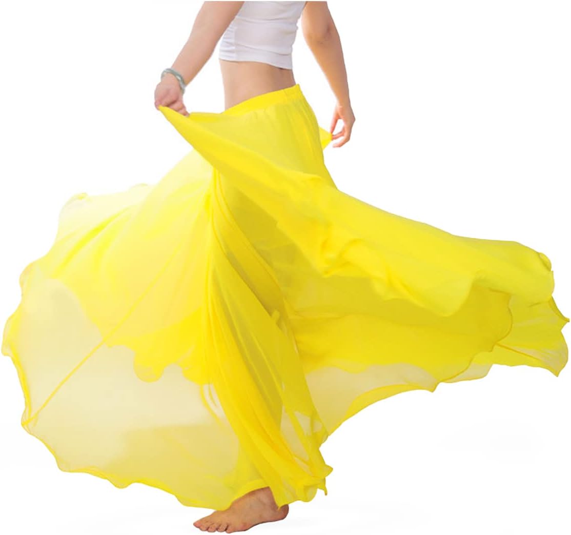 themilestocks Women Chiffon Maxi Skirt 9 Yard Hem Long Summer Mopping Dress Ankle-Length Elastic Pleated Retro Beach