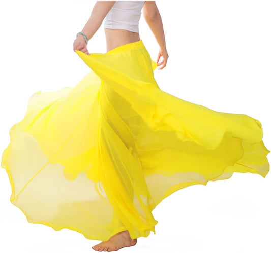 themilestocks Women Chiffon Maxi Skirt 9 Yard Hem Long Summer Mopping Dress Ankle-Length Elastic Pleated Retro Beach
