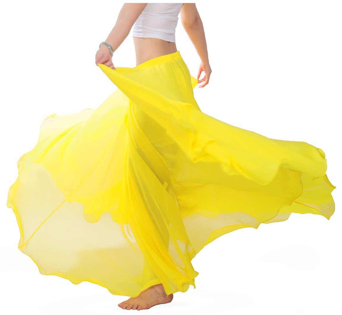 themilestocks Women Chiffon Maxi Skirt 9 Yard Hem Long Summer Mopping Dress Ankle-Length Elastic Pleated Retro Beach