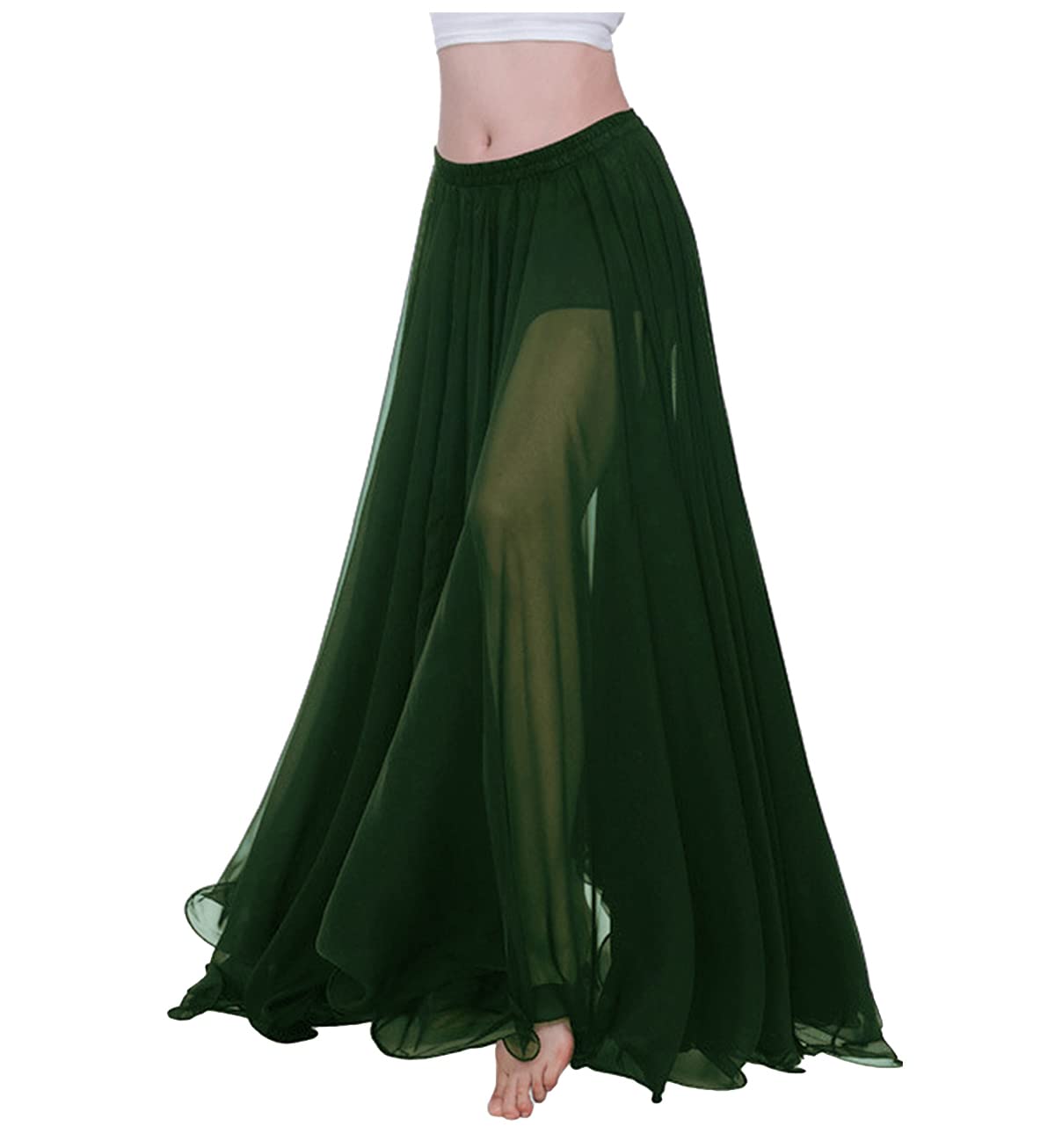 themilestocks Women Chiffon Maxi Skirt 9 Yard Hem Long Summer Mopping Dress Ankle-Length Elastic Pleated Retro Beach