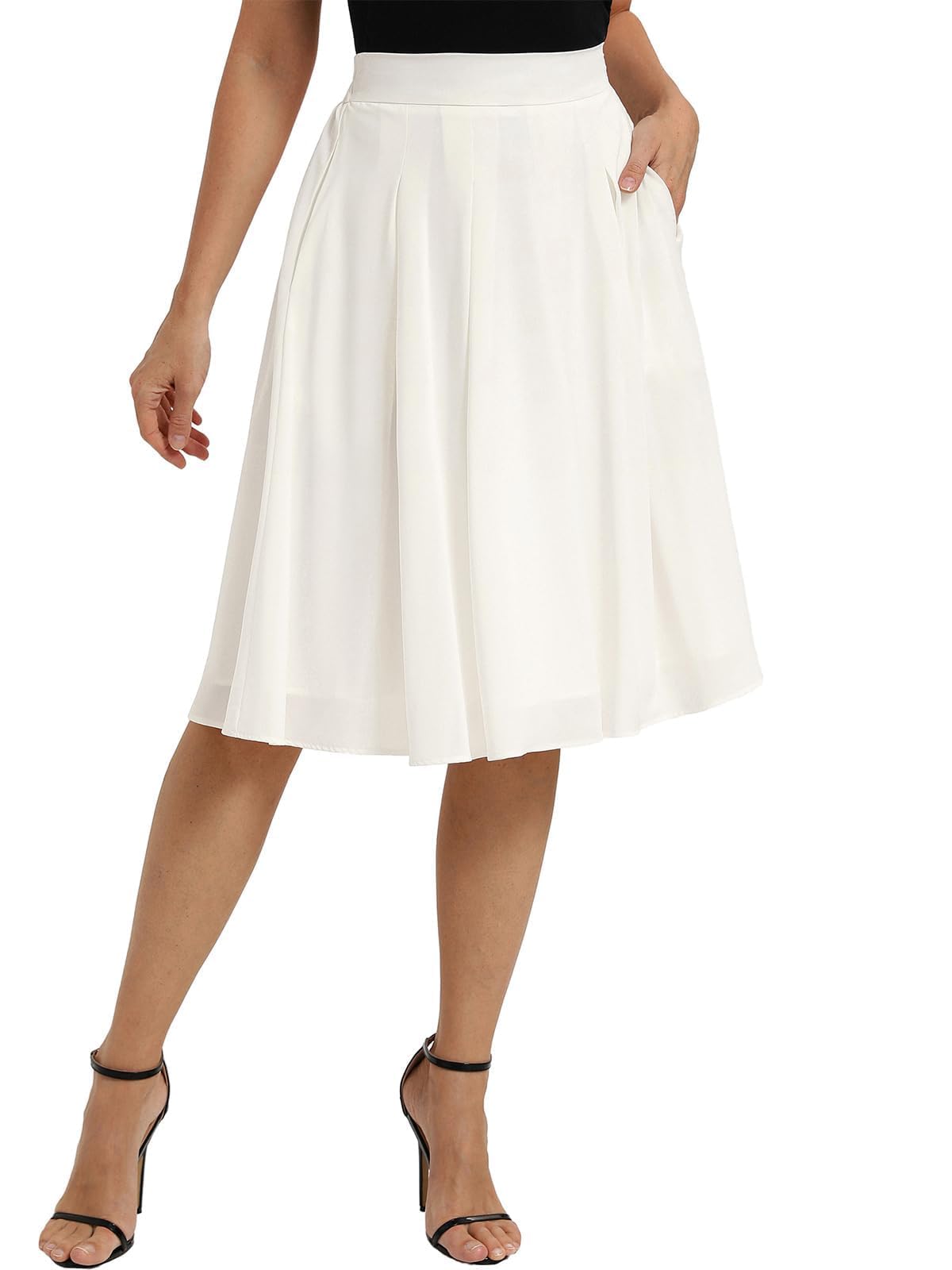 Belle Poque Women Pleated A Line Skirt Below Knee Length