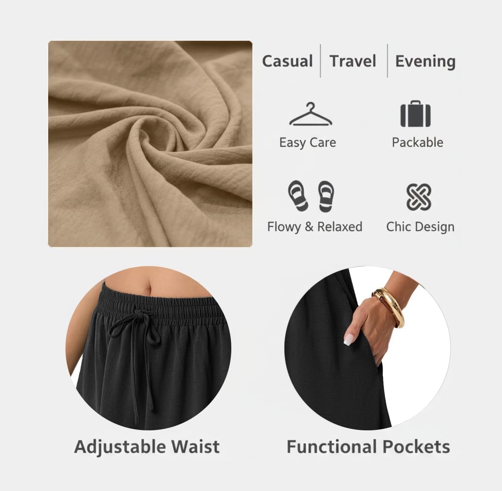 FREEOAK Skirts for Women High Waisted Tiered A Line Midi Skirt Knee Length Summer Skirts Drawstring with Pockets