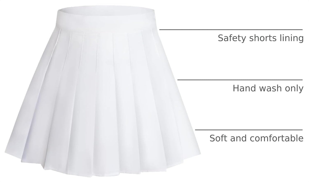 Rbenxia Womens Girl High Waisted Pleated Skirt A-Line Mini Skirt School Uniform Skater Tennis Skirts with Lining Shorts