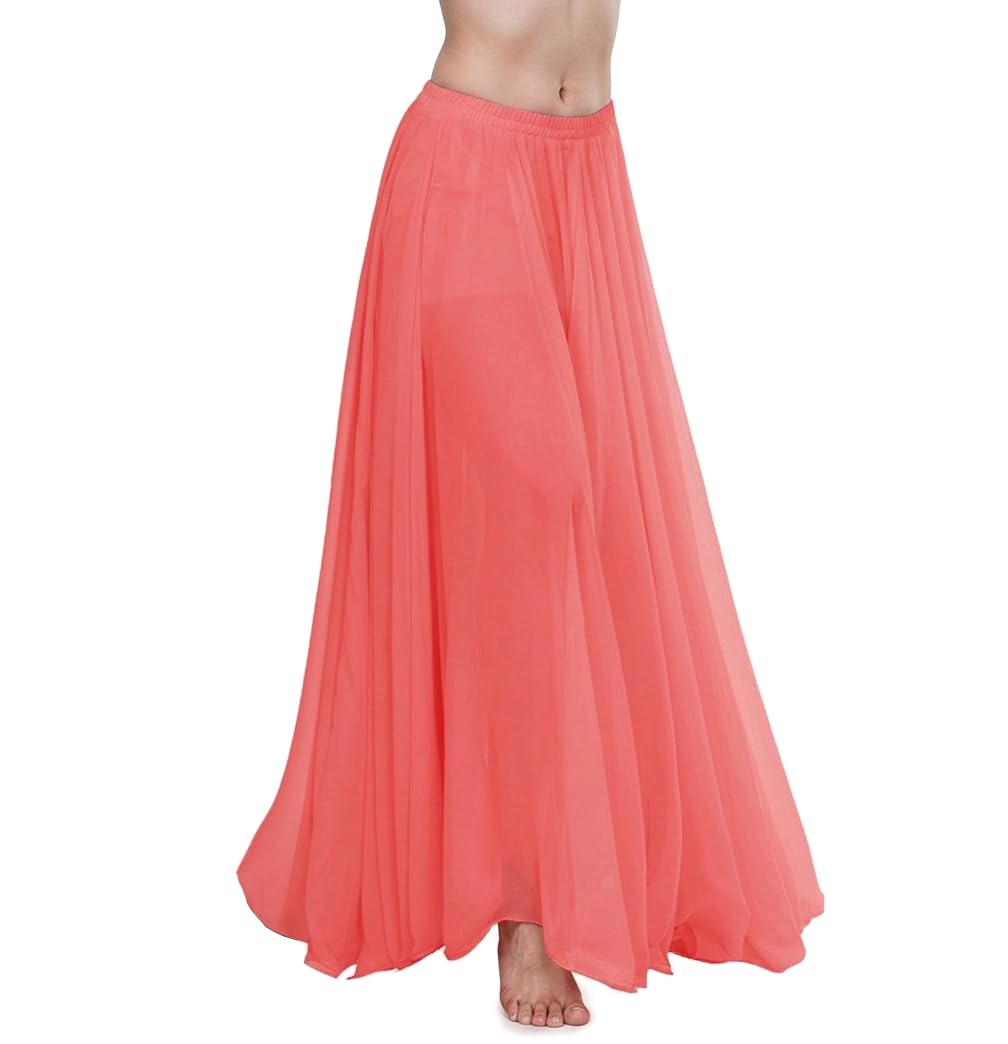 themilestocks Women Chiffon Maxi Skirt 9 Yard Hem Long Summer Mopping Dress Ankle-Length Elastic Pleated Retro Beach