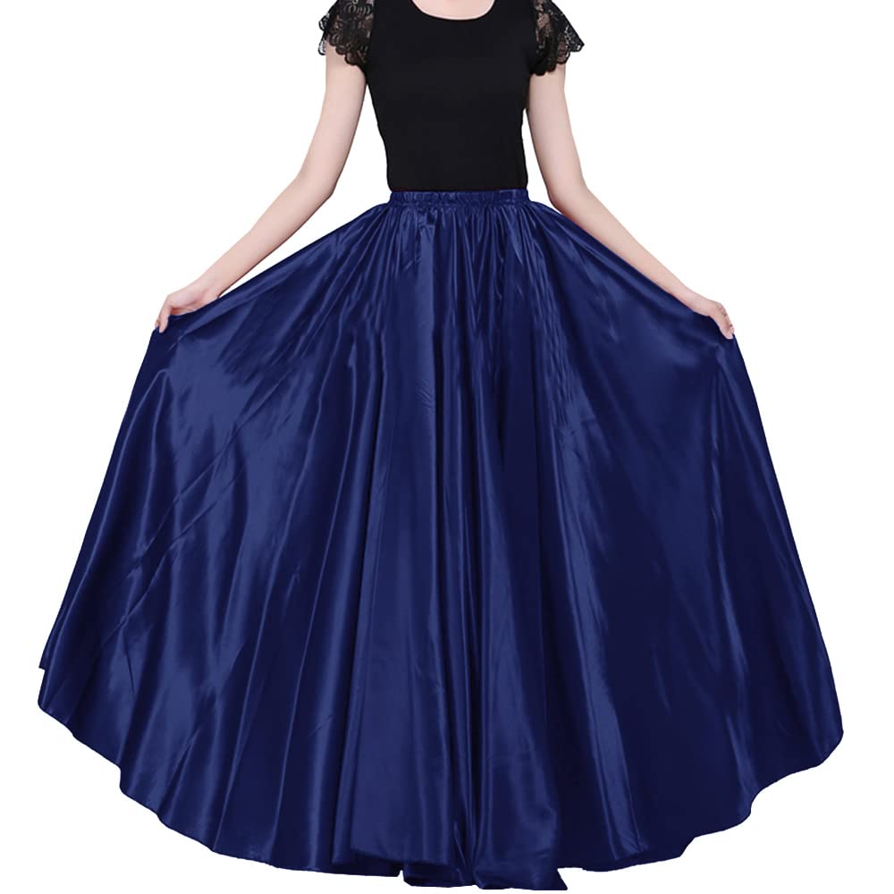 Ladies 90cm Satin Maxi Midi Skirt Long Dress Elastic Waist for Belly Dance Princess Party Cosplay Costume