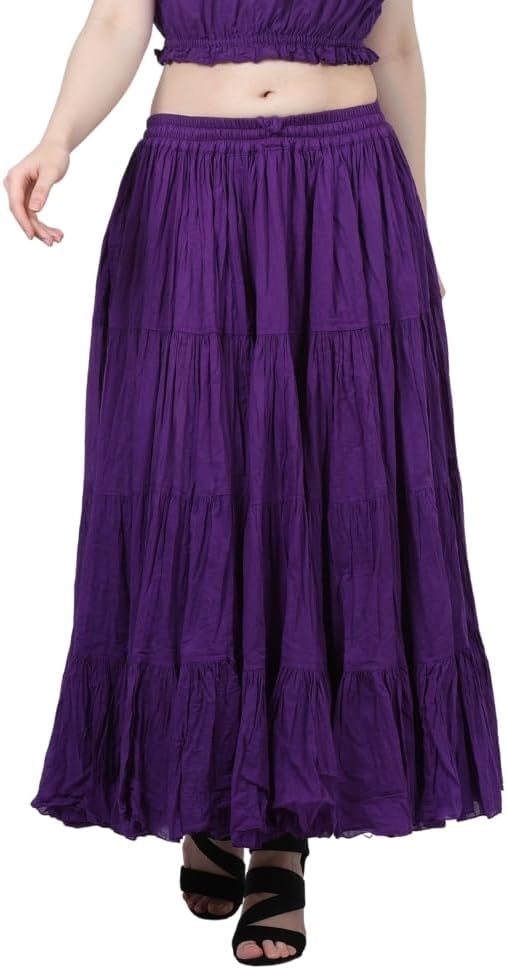 Wevez Women's Flowy Renaissance Long Maxi Tiered Peasant Dance Skirt, Plus Size 0X to 3X