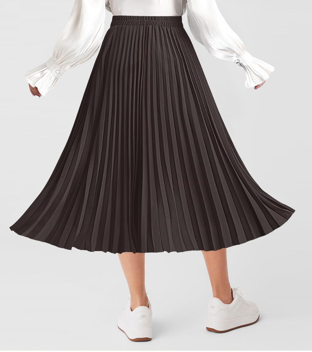 Basoteeuo Womens Skirt Leopard Print Midi Long Shirring Pleated Skirts High Waisted A Line Skirts