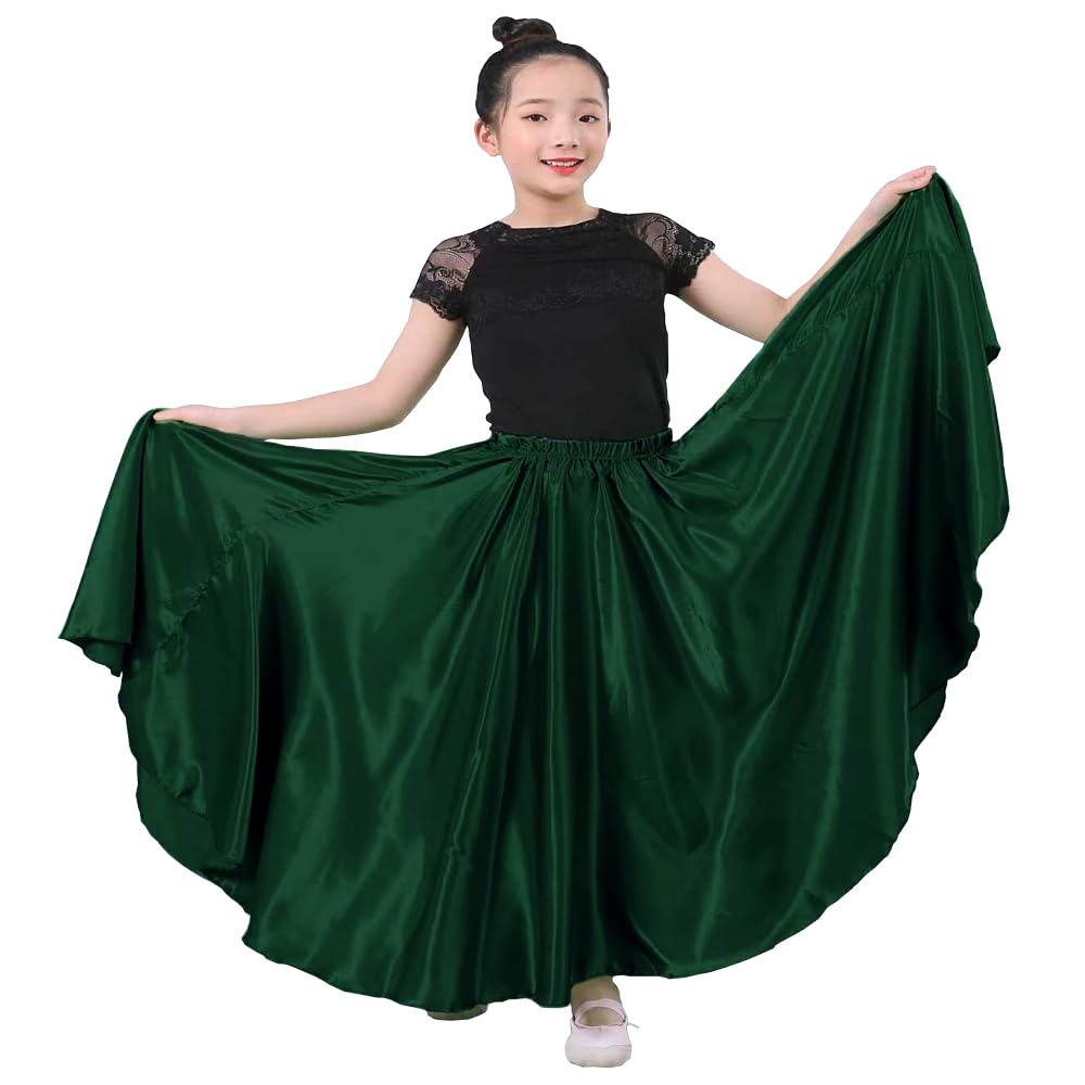 Girls Satin Full Dancing Circle Long Flowy Dance Skirt