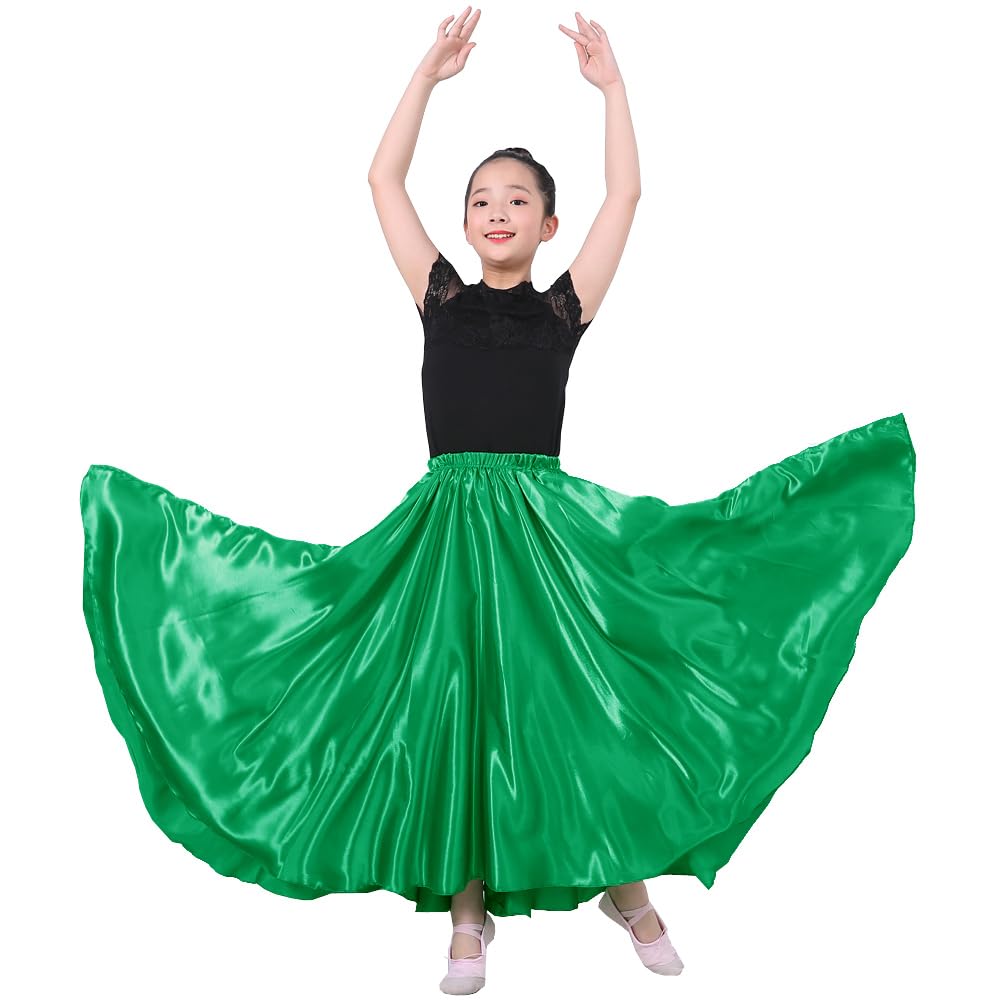 Girls Satin Full Dancing Circle Long Flowy Dance Skirt