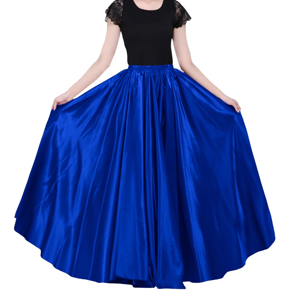 Ladies 90cm Satin Maxi Midi Skirt Long Dress Elastic Waist for Belly Dance Princess Party Cosplay Costume