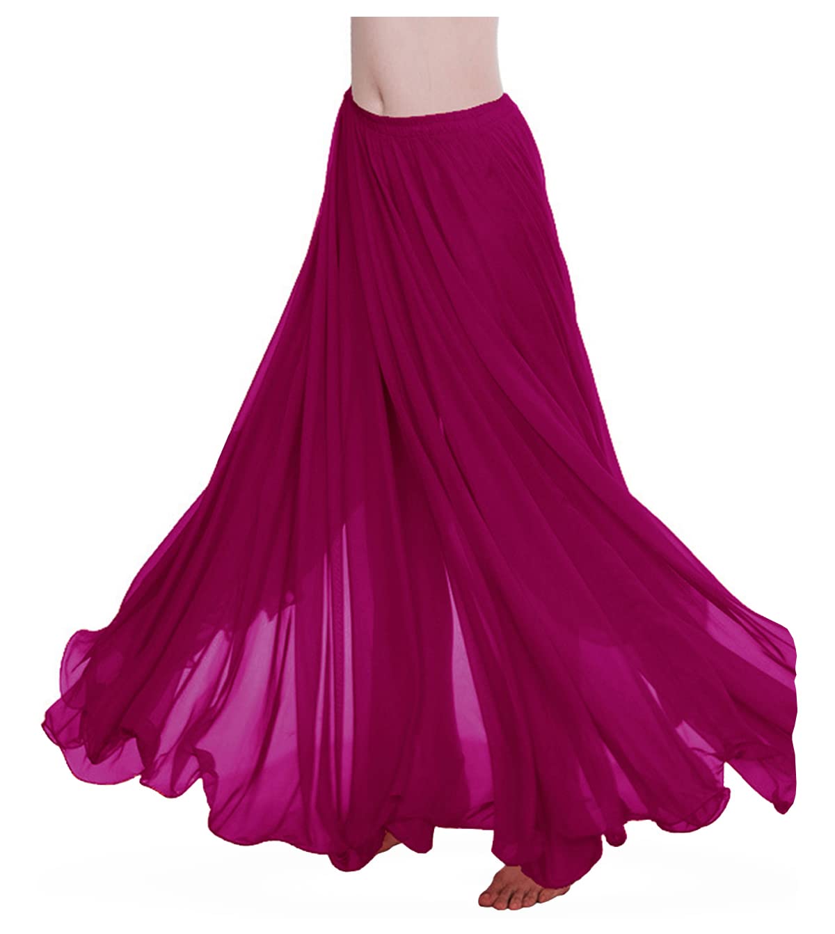 themilestocks Women Chiffon Maxi Skirt 9 Yard Hem Long Summer Mopping Dress Ankle-Length Elastic Pleated Retro Beach