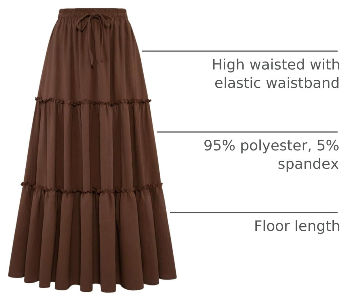 Arolina Women's Summer Maxi Skirt Trendy High Waist Pleated Ruffle Long Skirts Flowy Beach Boho Skirt Dress with Pockets