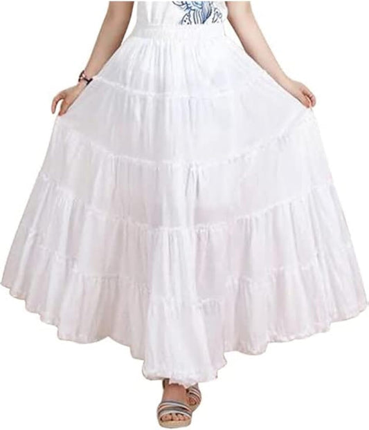 Saukiee Women's Bohemian Elastic Waist Long Skirt Cotton Circle Ruffle Broomstick Peasant Maxi Tiered Skirts