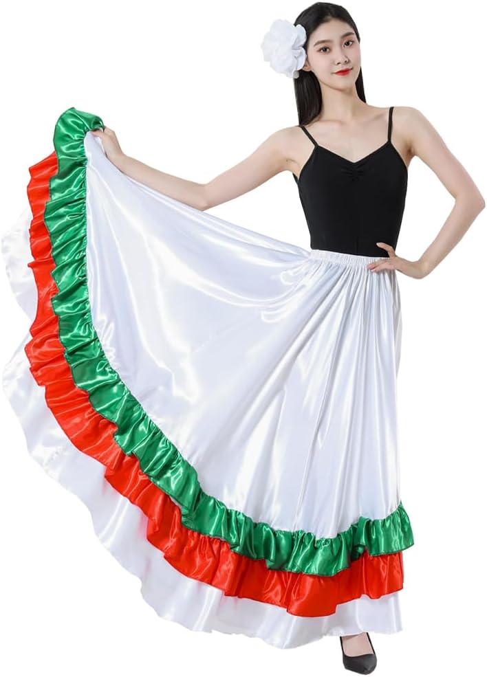 Adult Ruffles Black Red Green Maxi Long Dance Skirt