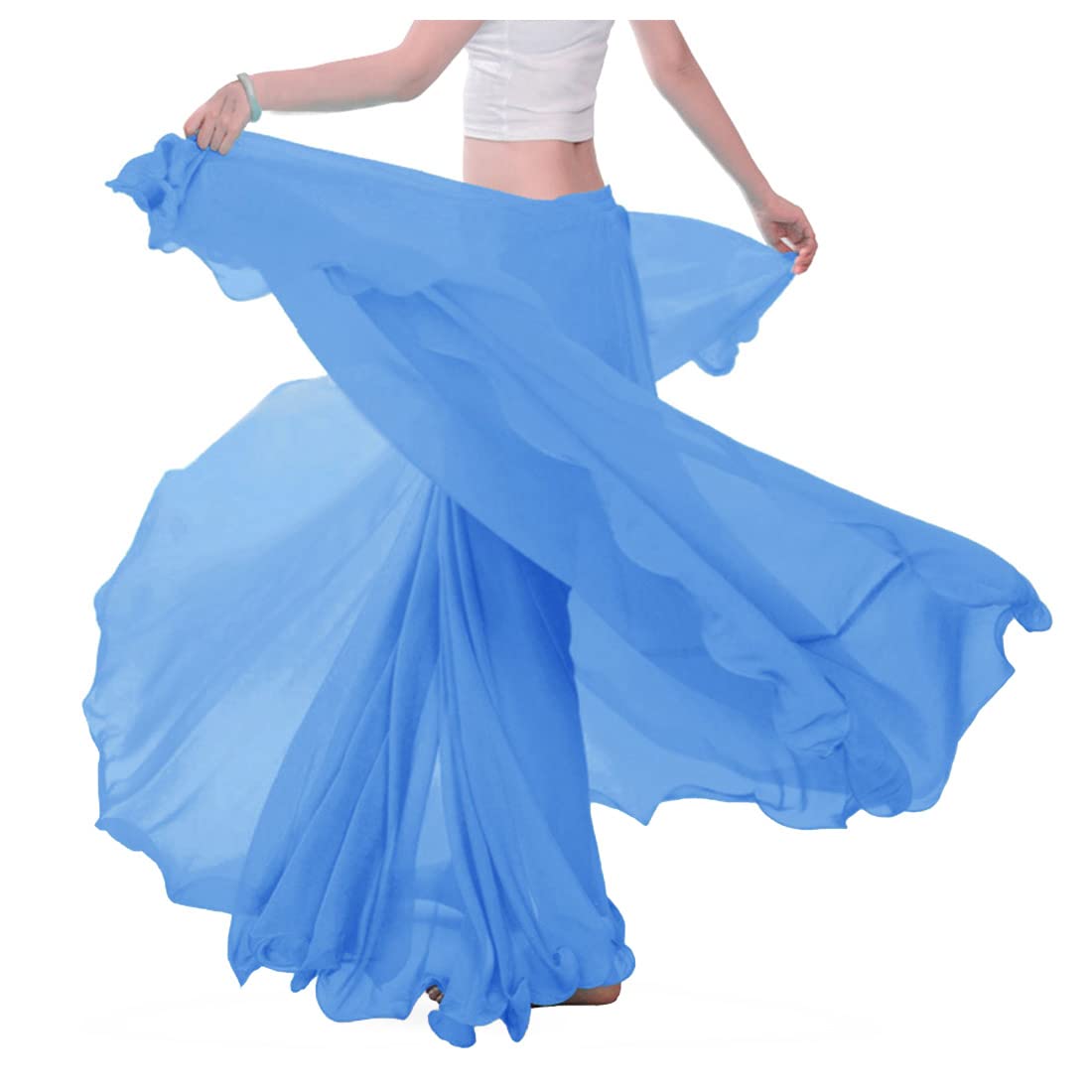 themilestocks Women Chiffon Maxi Skirt 9 Yard Hem Long Summer Mopping Dress Ankle-Length Elastic Pleated Retro Beach