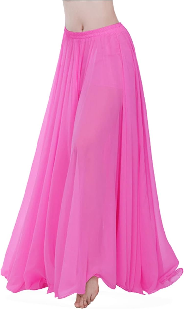 themilestocks Women Chiffon Maxi Skirt 9 Yard Hem Long Summer Mopping Dress Ankle-Length Elastic Pleated Retro Beach