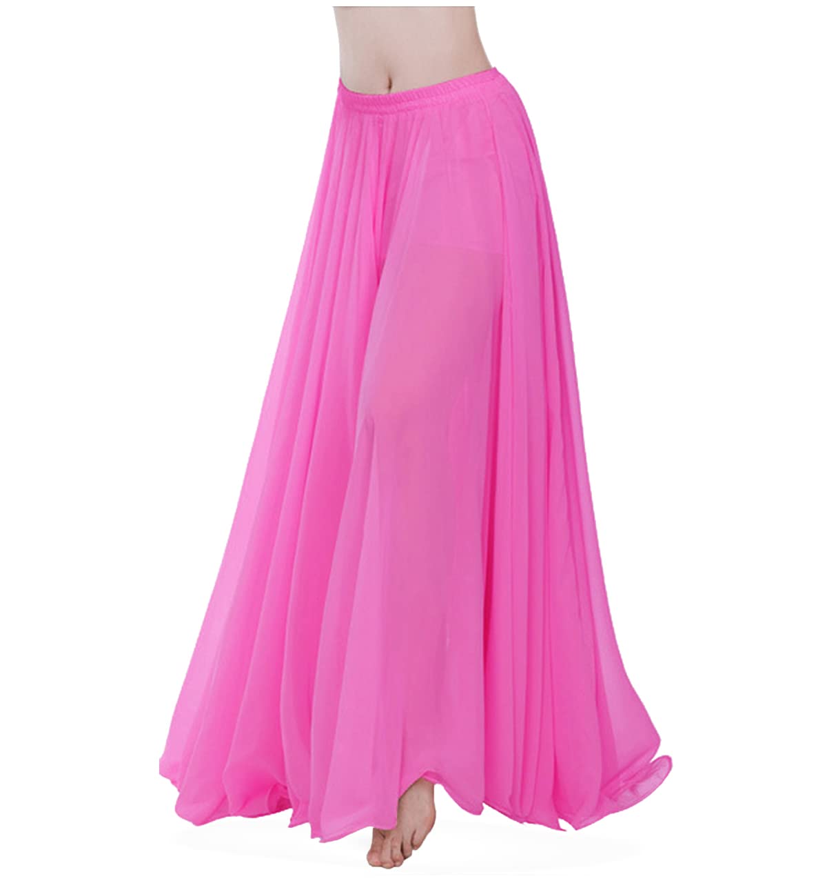themilestocks Women Chiffon Maxi Skirt 9 Yard Hem Long Summer Mopping Dress Ankle-Length Elastic Pleated Retro Beach