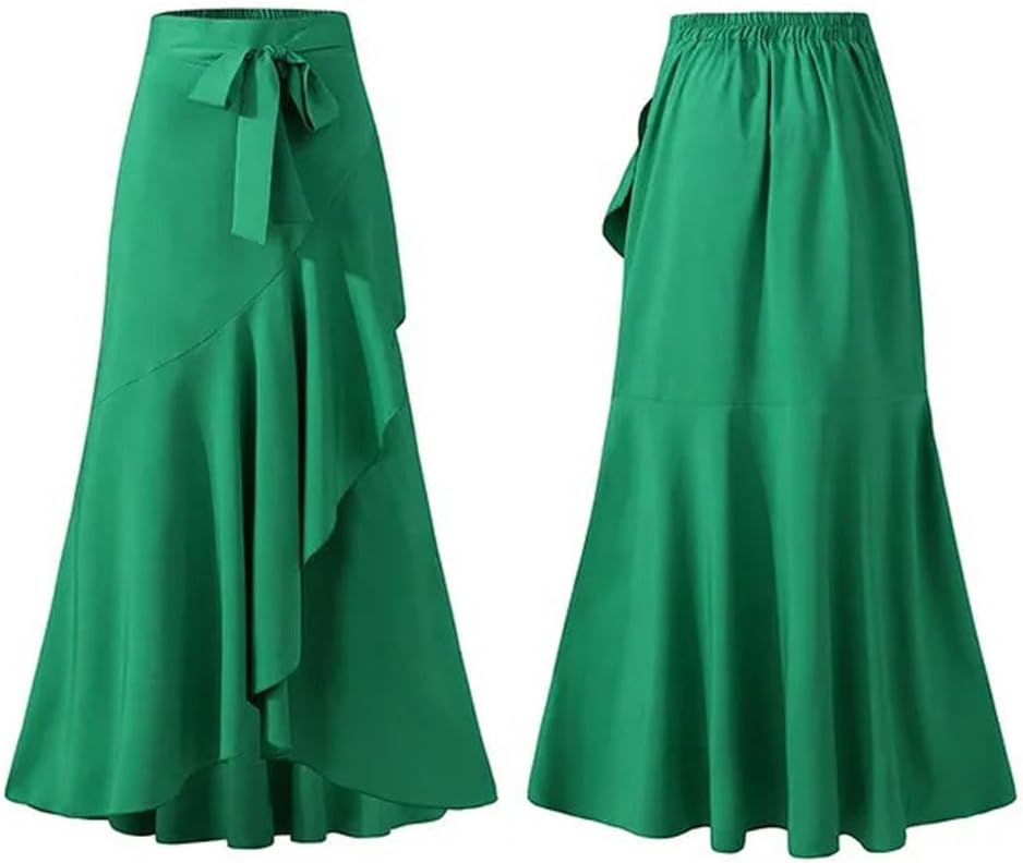 chouyatou Women's Casual Plaid Mermaid Maxi Skirt A Line Irregular Ruffle Hem Fishtail Long Skirt