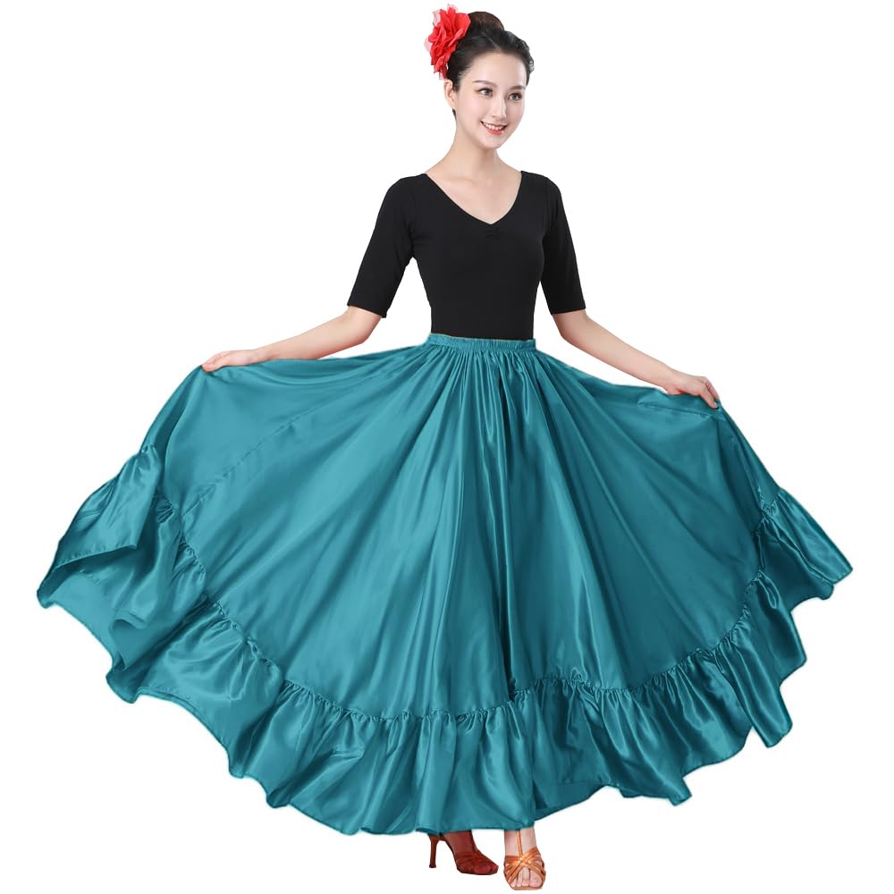 SANCAN Ruffle Long Full Folklorico Mexican Bomba y Plena Dance Skirt for Women