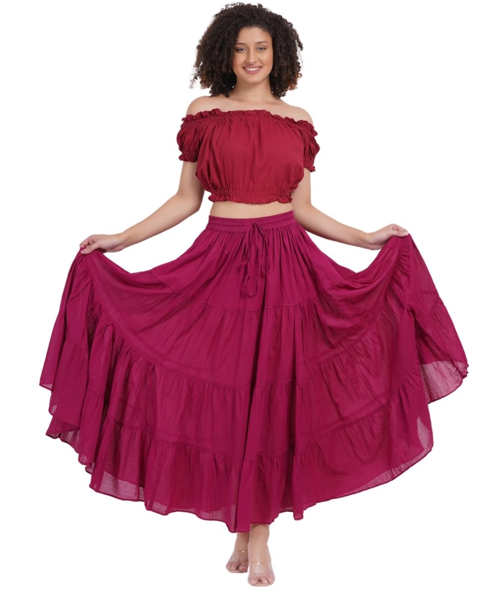 Wevez® Women's Plus Size Maxi Skirt Gypsy 25 Yard Long Flowy Solid Color Cotton Renaissance Skirt