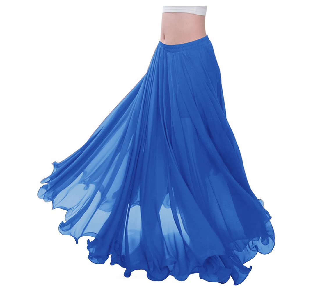themilestocks Women Chiffon Maxi Skirt 9 Yard Hem Long Summer Mopping Dress Ankle-Length Elastic Pleated Retro Beach