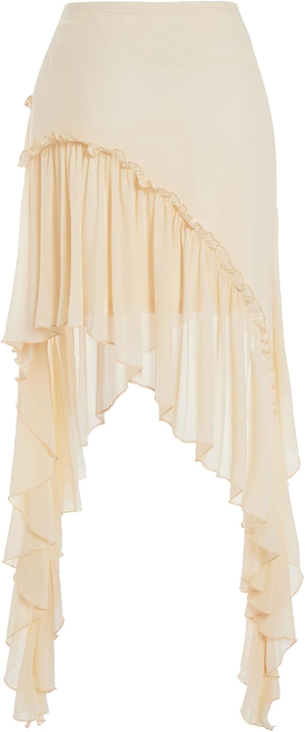 Verdusa Womens Boho Flowy Asymmetrical Skirt Ruffle Country Concert Outfits