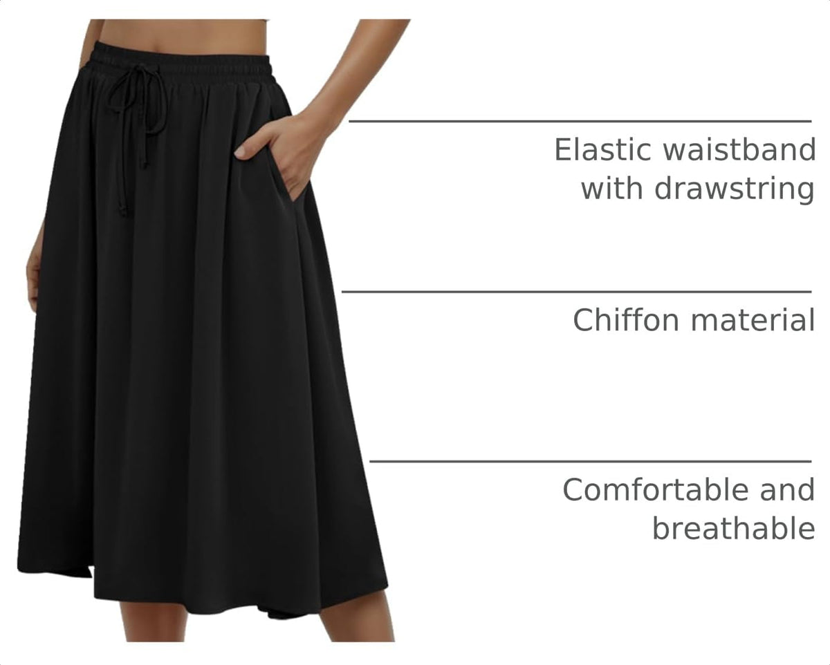 MLXSJ Women's Midi Skirt Summer Pleated Flowy Skirts with Pockets S-3XL