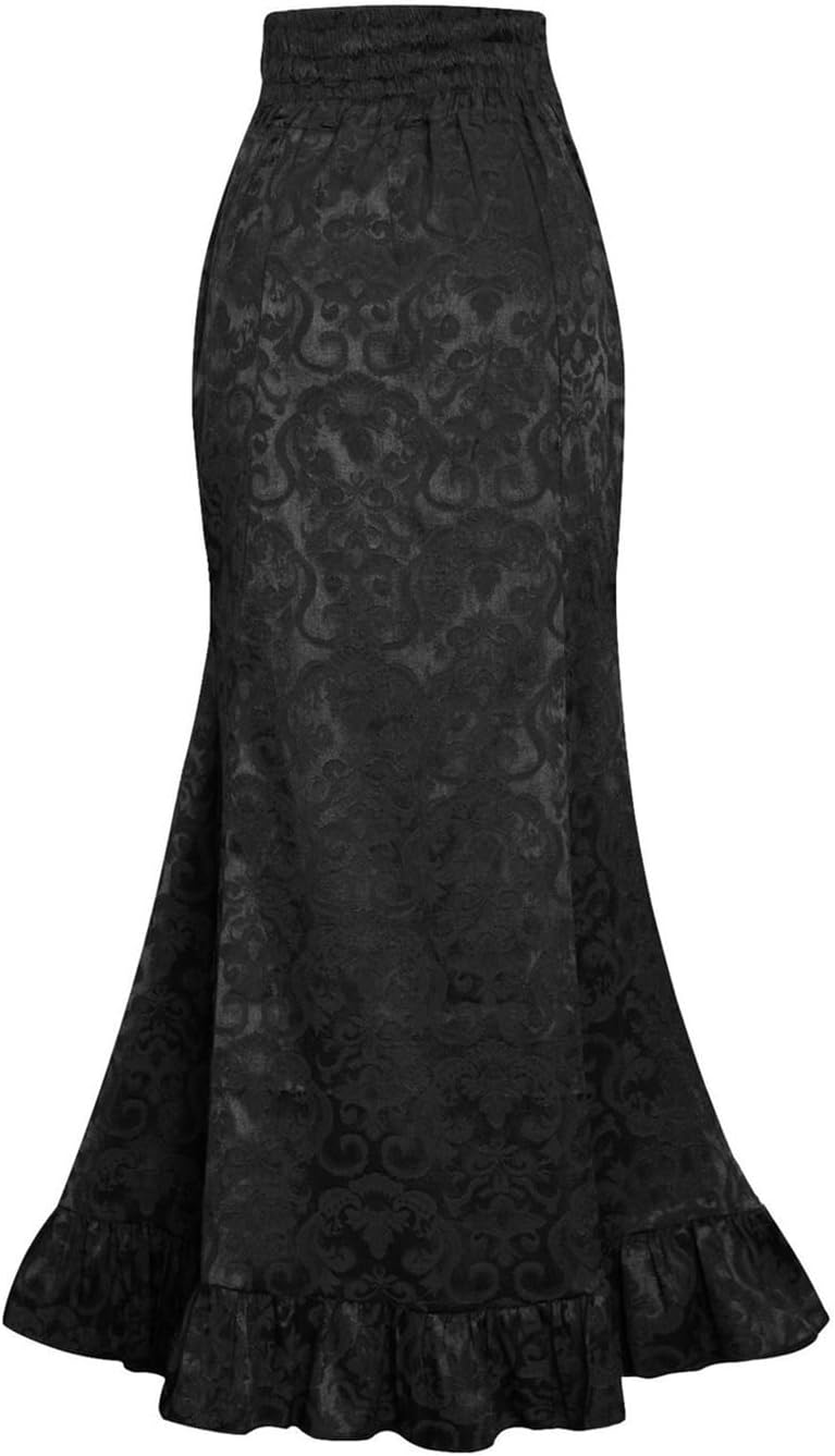 Women Goth Renaissance Mermaid Long Maxi Skirt - Lace-up Ruffled Floral Vintage Style, Club Disco Ball