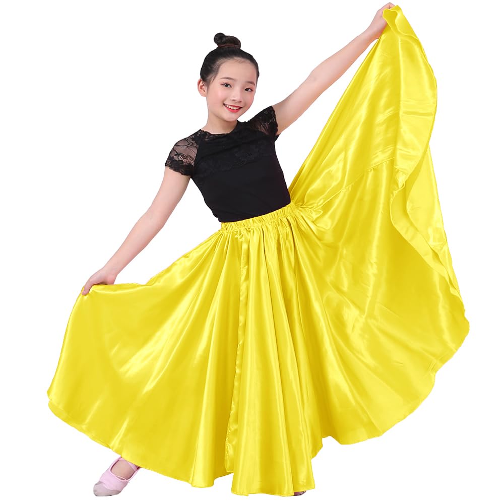 Girls Satin Full Dancing Circle Long Flowy Dance Skirt