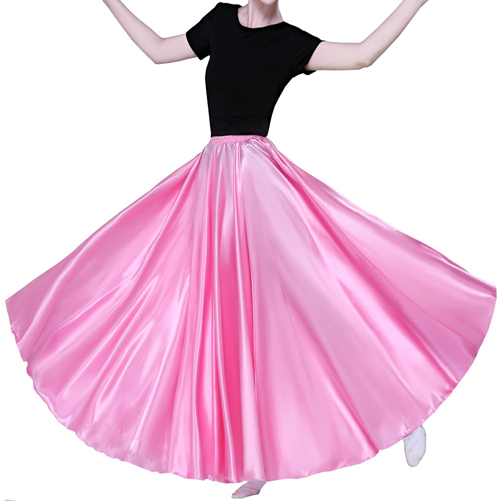 Women Long Tulle Shiny Satin Maxi Flowy Dance Skirt