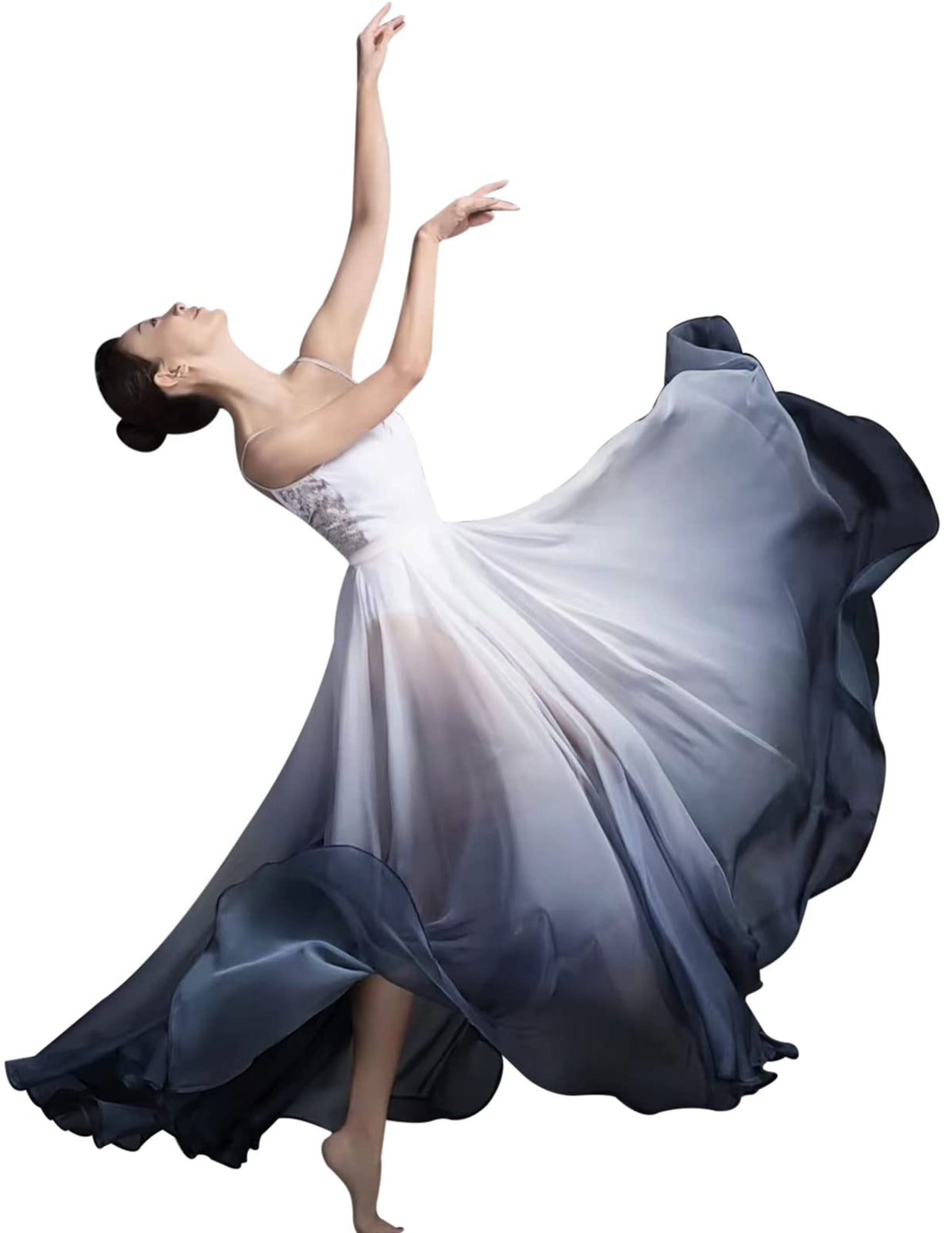 Z&X Women's Lyrical Dance Skirt Gradient Color Chiffon Long Swing Sheer Wrap Skirts for Modern Ballet Performance