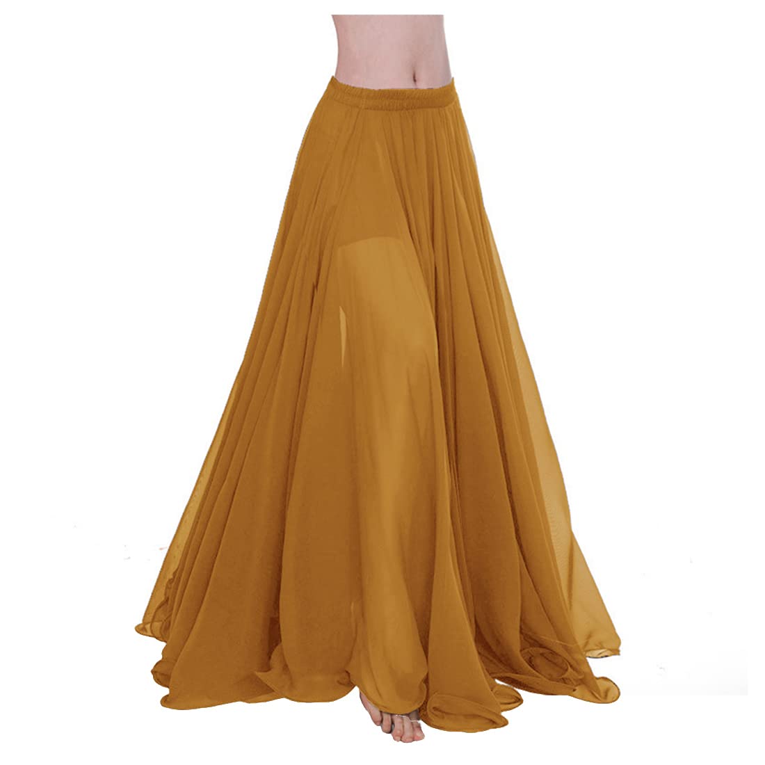 themilestocks Women Chiffon Maxi Skirt 9 Yard Hem Long Summer Mopping Dress Ankle-Length Elastic Pleated Retro Beach