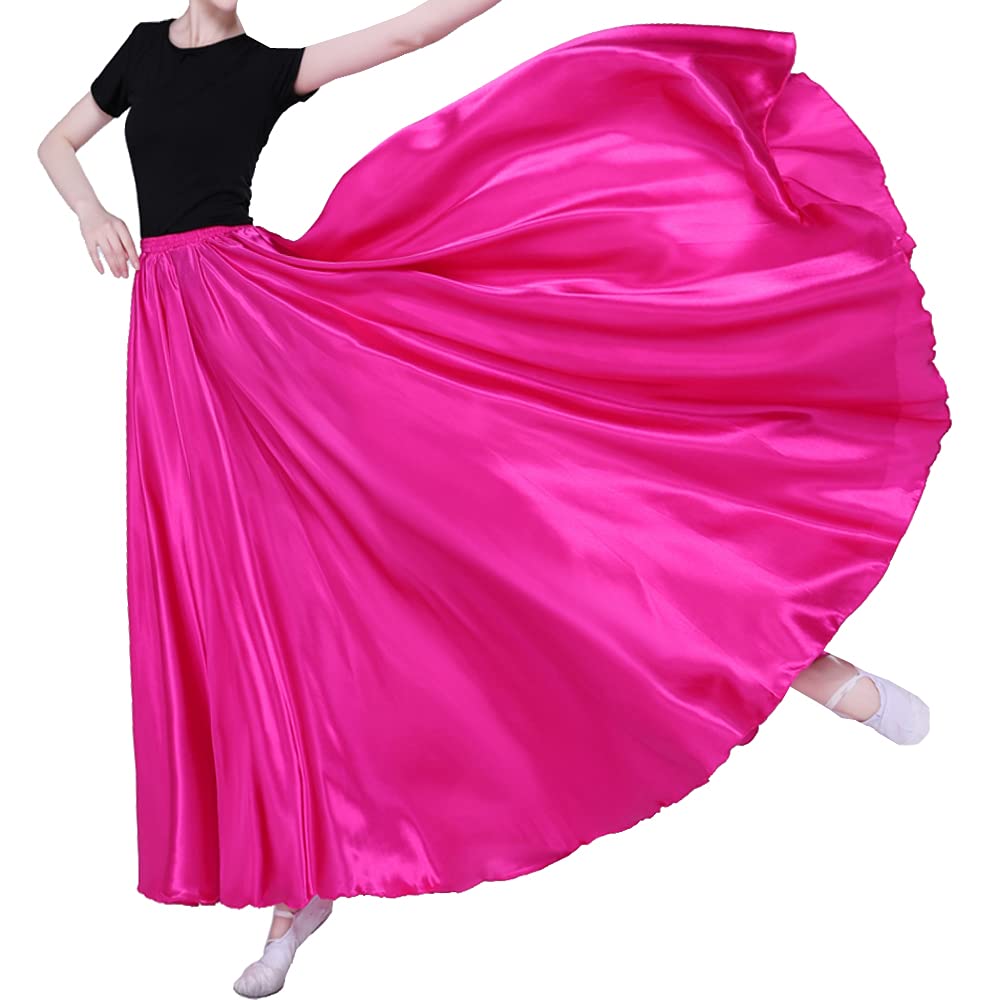 Women Long Tulle Shiny Satin Maxi Flowy Dance Skirt