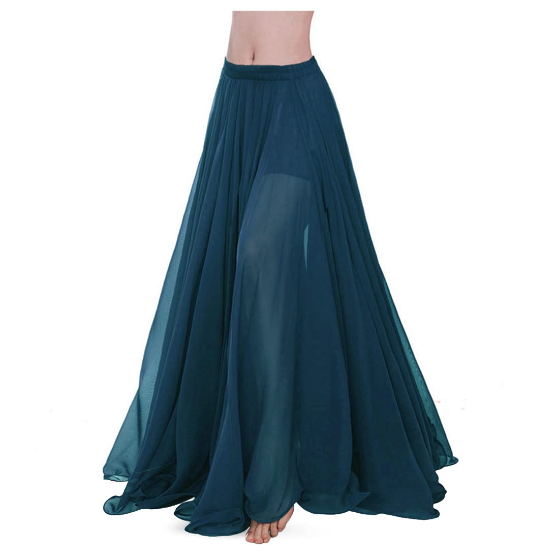themilestocks Women Chiffon Maxi Skirt 9 Yard Hem Long Summer Mopping Dress Ankle-Length Elastic Pleated Retro Beach
