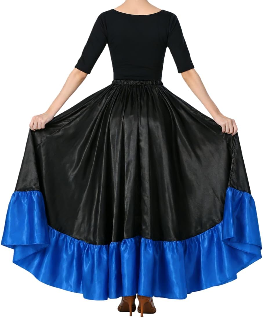 38" Satin Ruffle Long Dance Skirt for Women