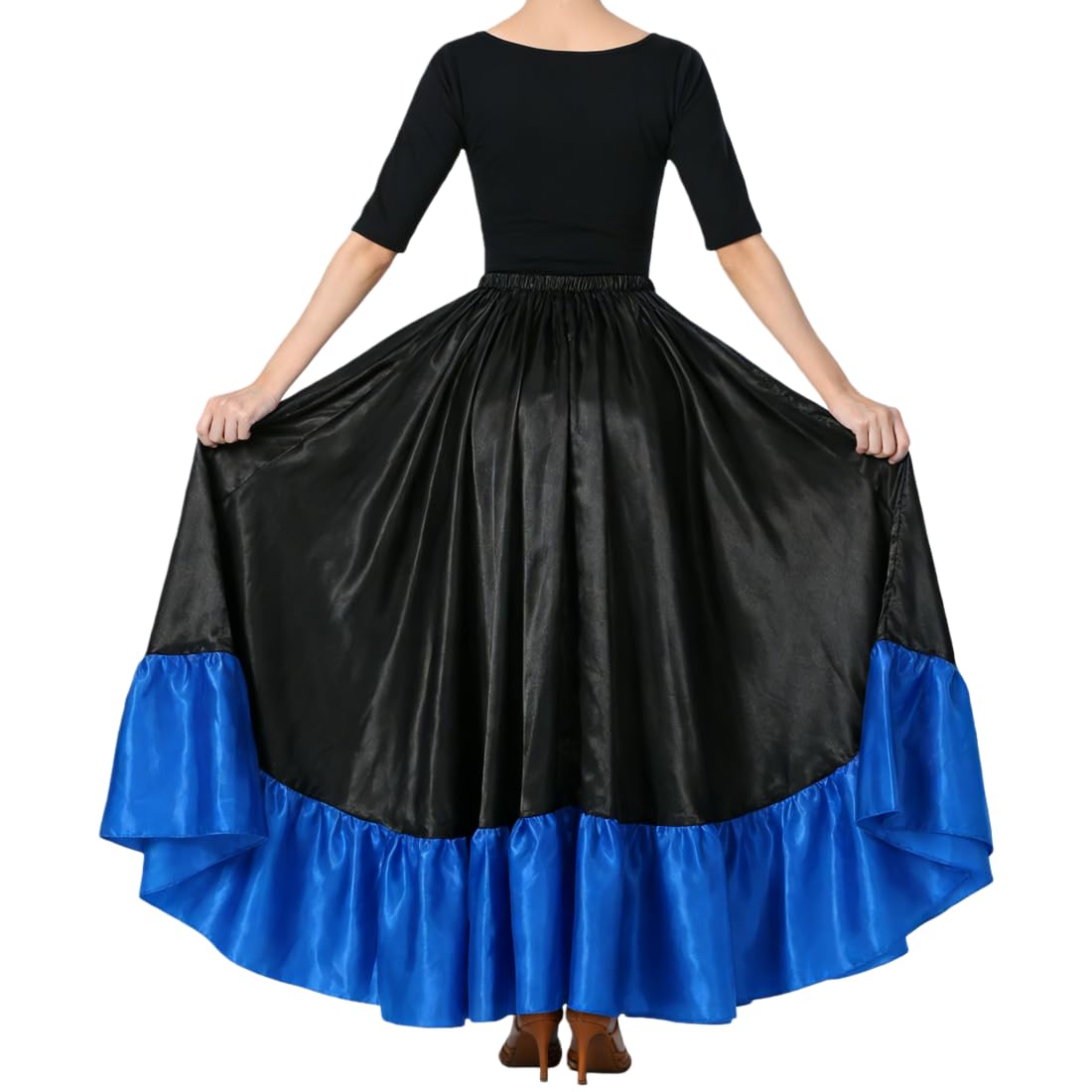 38" Satin Ruffle Long Dance Skirt for Women