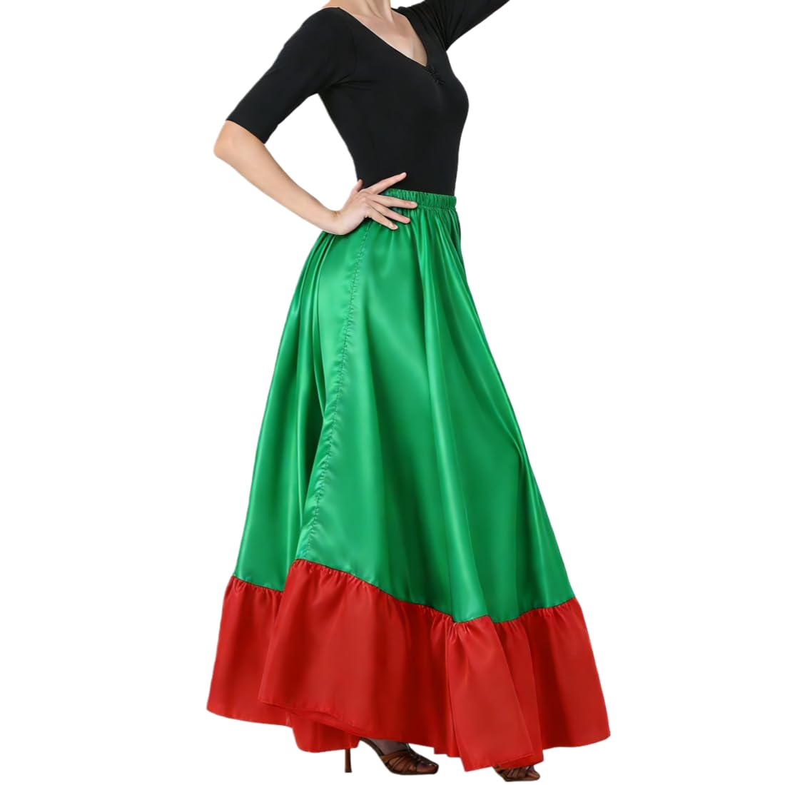 38" Satin Ruffle Long Dance Skirt for Women